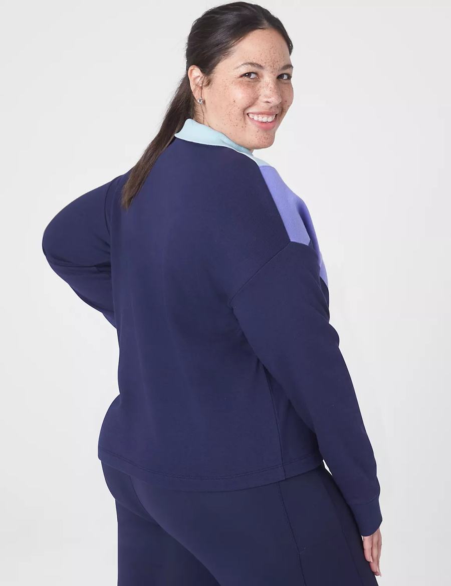 Lane Bryant LIVI Crop Zip-Neck Seamed Felpe Donna Blu Scuro | AIW4162HM