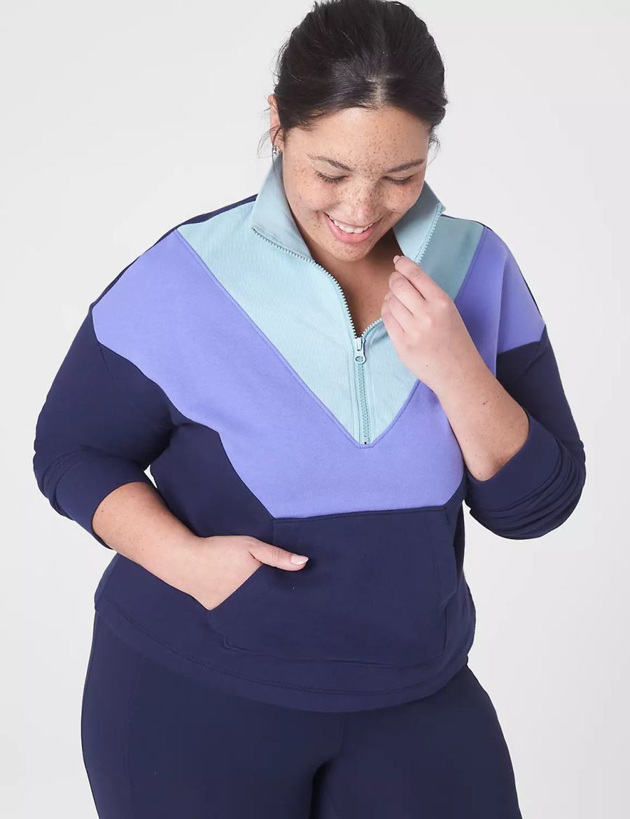 Lane Bryant LIVI Crop Zip-Neck Seamed Felpe Donna Blu Scuro | AIW4162HM