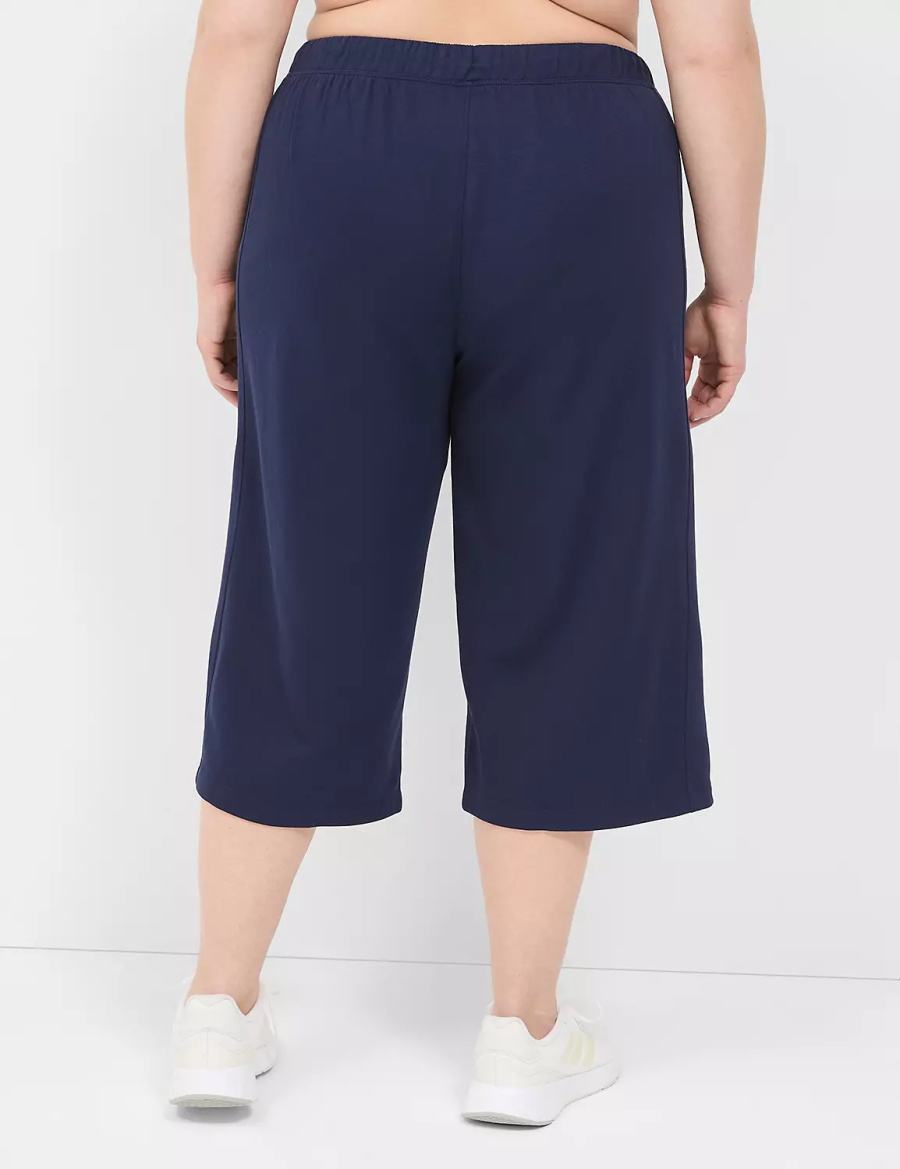 Lane Bryant LIVI French Terry Relaxed Straight Capri Pantaloni Donna Blu Marino | KLU1893GJ