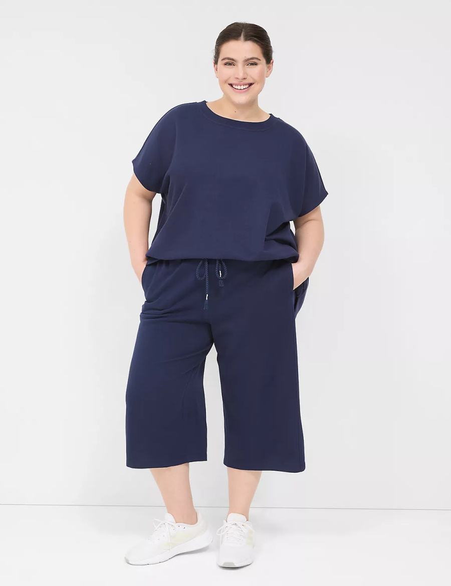 Lane Bryant LIVI French Terry Relaxed Straight Capri Pantaloni Donna Blu Marino | KLU1893GJ