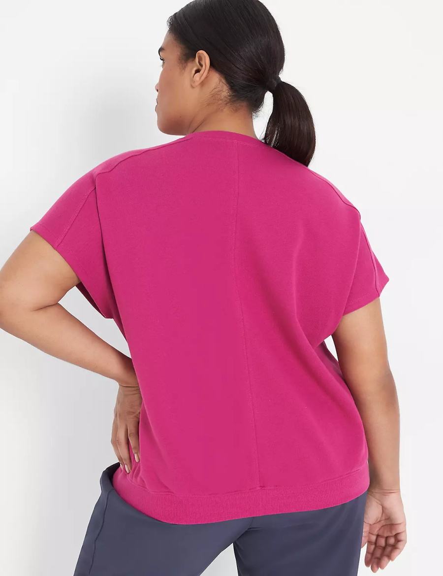 Lane Bryant LIVI French Terry Short-Sleeve Felpe Donna Fucsia | BON1234TW