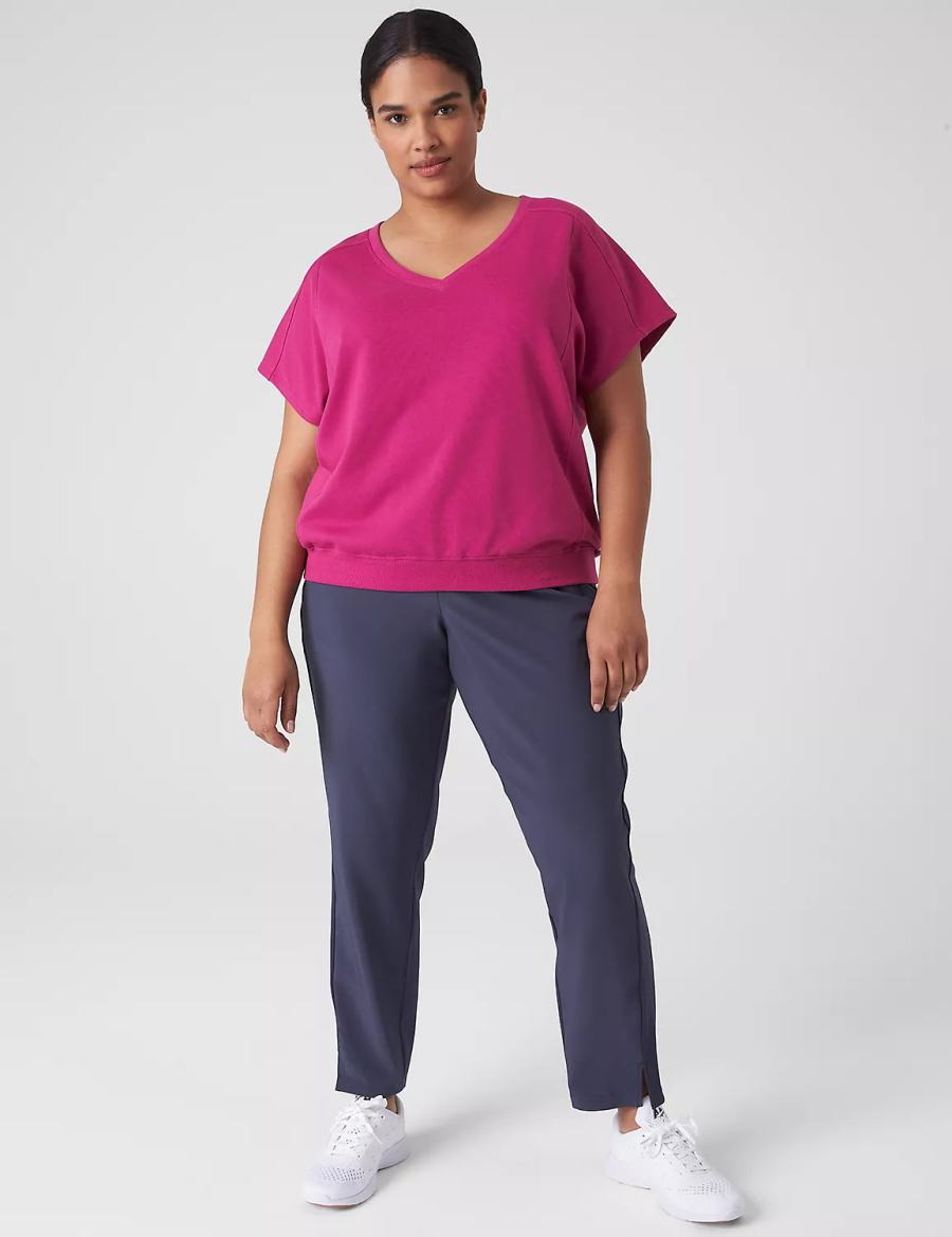 Lane Bryant LIVI French Terry Short-Sleeve Felpe Donna Fucsia | BON1234TW