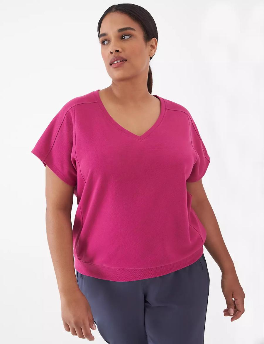 Lane Bryant LIVI French Terry Short-Sleeve Felpe Donna Fucsia | BON1234TW