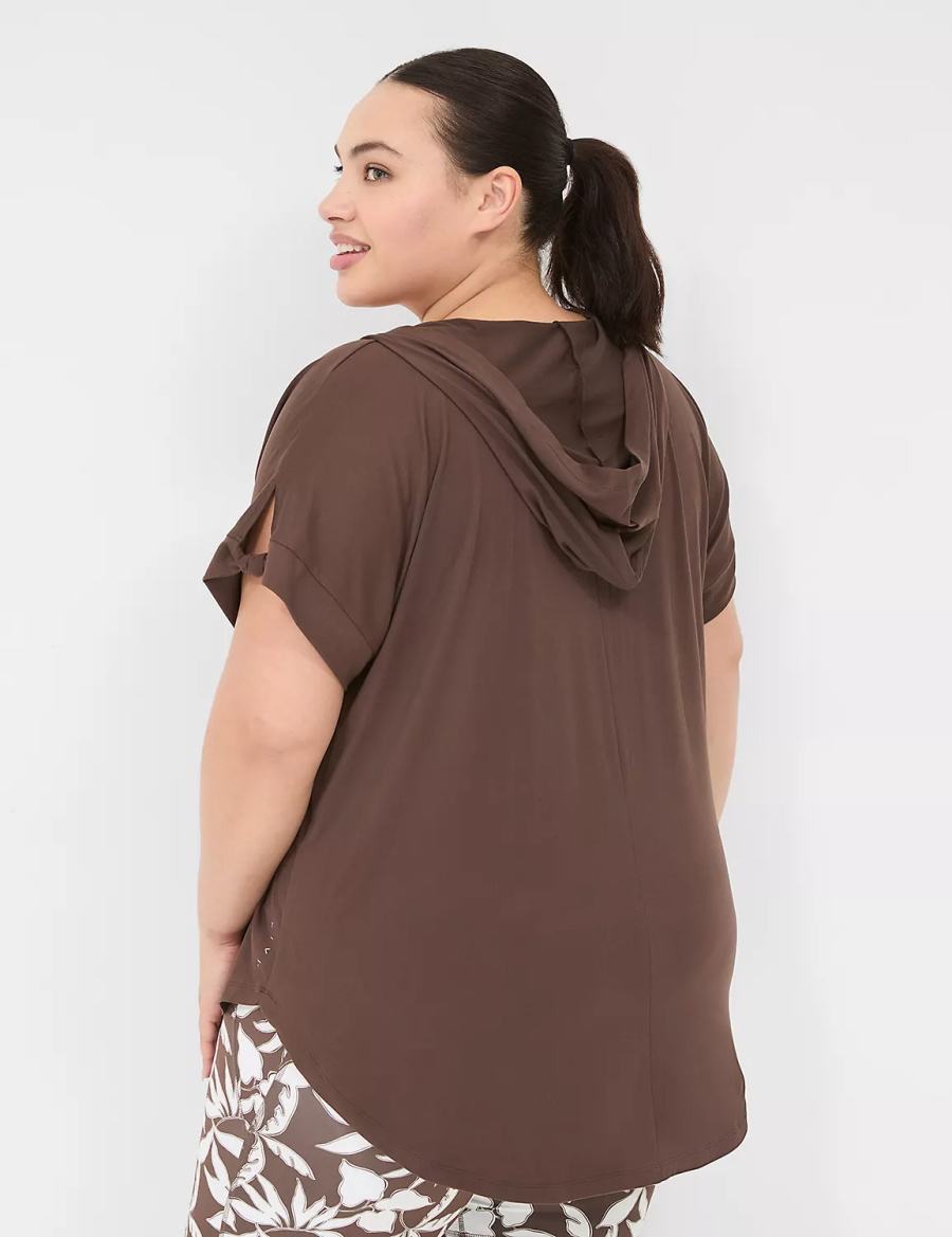 Lane Bryant LIVI Knot-Sleeve Recycled LIVI Soft Hooded Tunic Magliette Donna Marroni Scuro | OYA1059NA