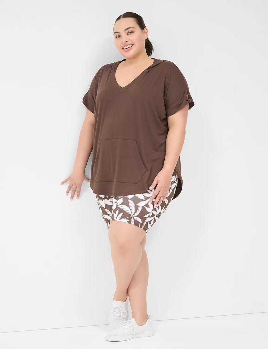 Lane Bryant LIVI Knot-Sleeve Recycled LIVI Soft Hooded Tunic Magliette Donna Marroni Scuro | OYA1059NA