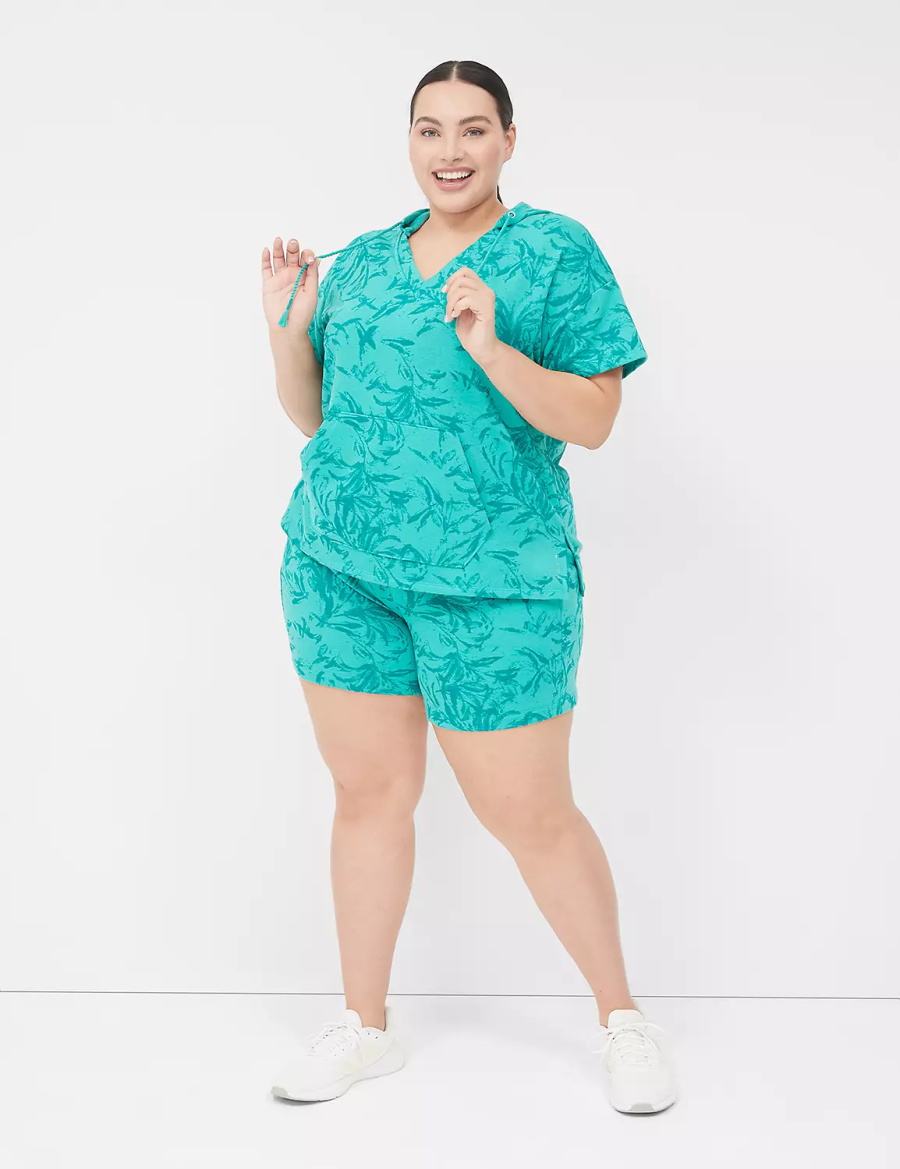 Lane Bryant LIVI Short-Sleeve French Terry Felpa con Cappuccio Donna Verde Acqua | CVR2666VA