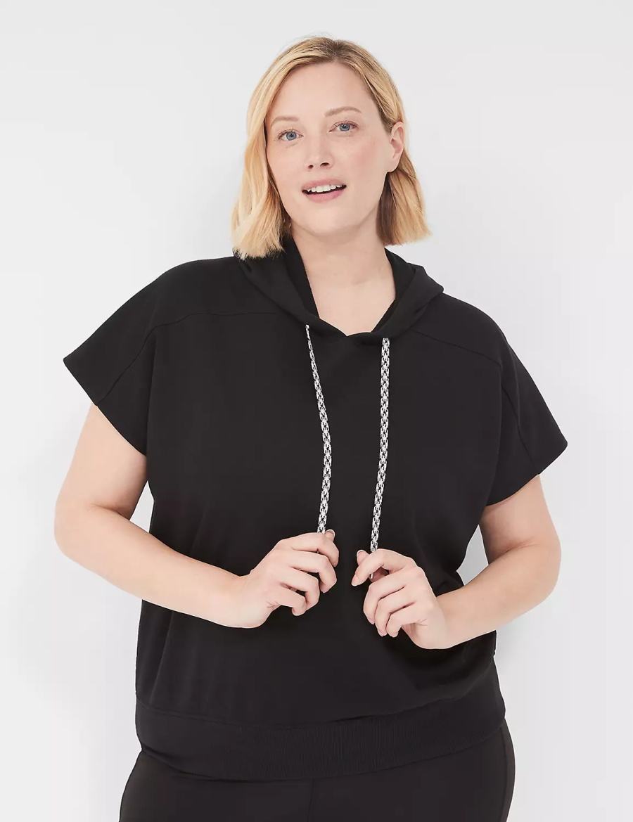 Lane Bryant LIVI Short-Sleeve French Terry Felpa con Cappuccio Donna Nere | JDD5154ZC