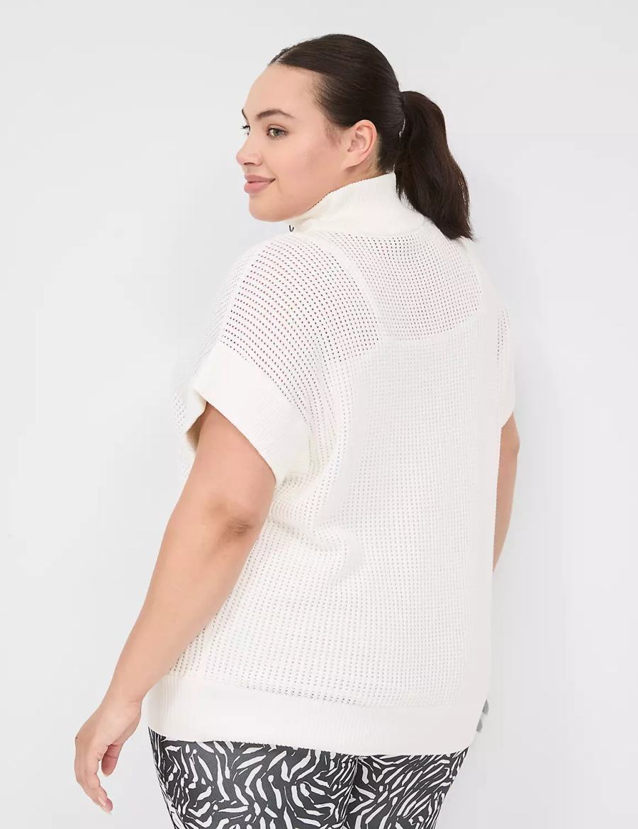 Lane Bryant LIVI Short-Sleeve Half-Zip Mesh Maglioni Donna Bianche | TVX1035RK