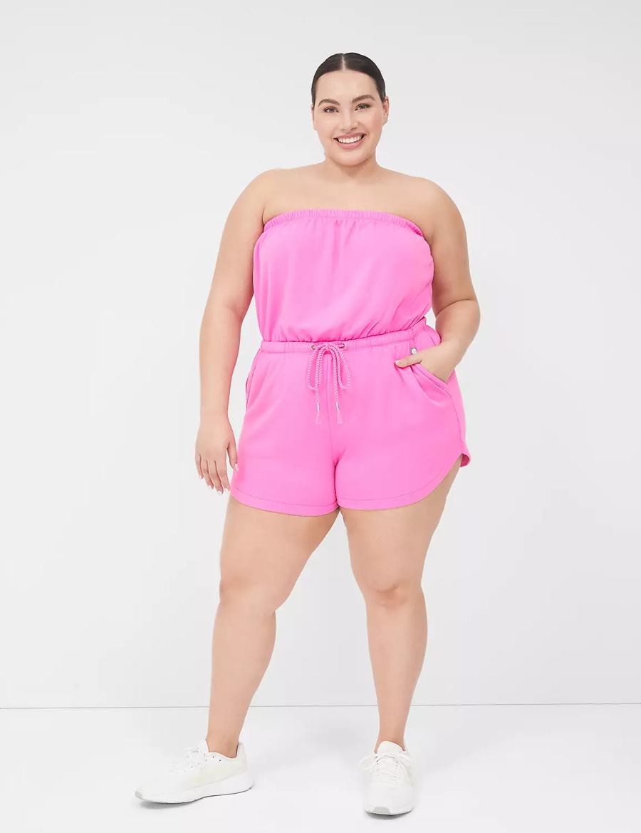 Lane Bryant LIVI Strapless Pull-On French Terry Romper Vestito Casual Donna Rosa | RYV887OZ