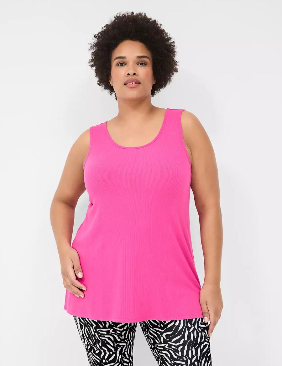 Lane Bryant LIVI Twist-Back Rib Canotta Donna Fucsia Rosa | MZB7236HH