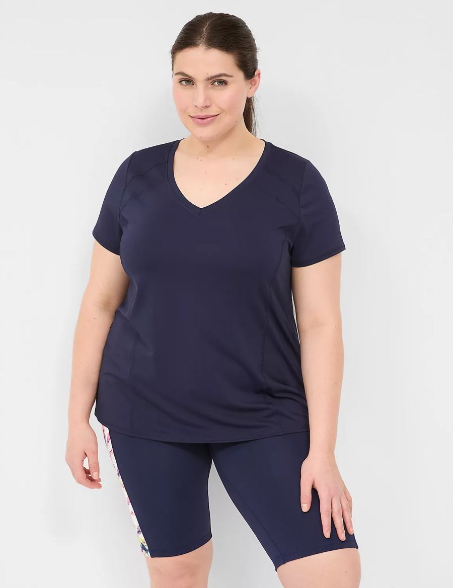 Lane Bryant LIVI Wicking V-Neck Performance Tee Magliette Donna Blu Marino | FJD5753LA