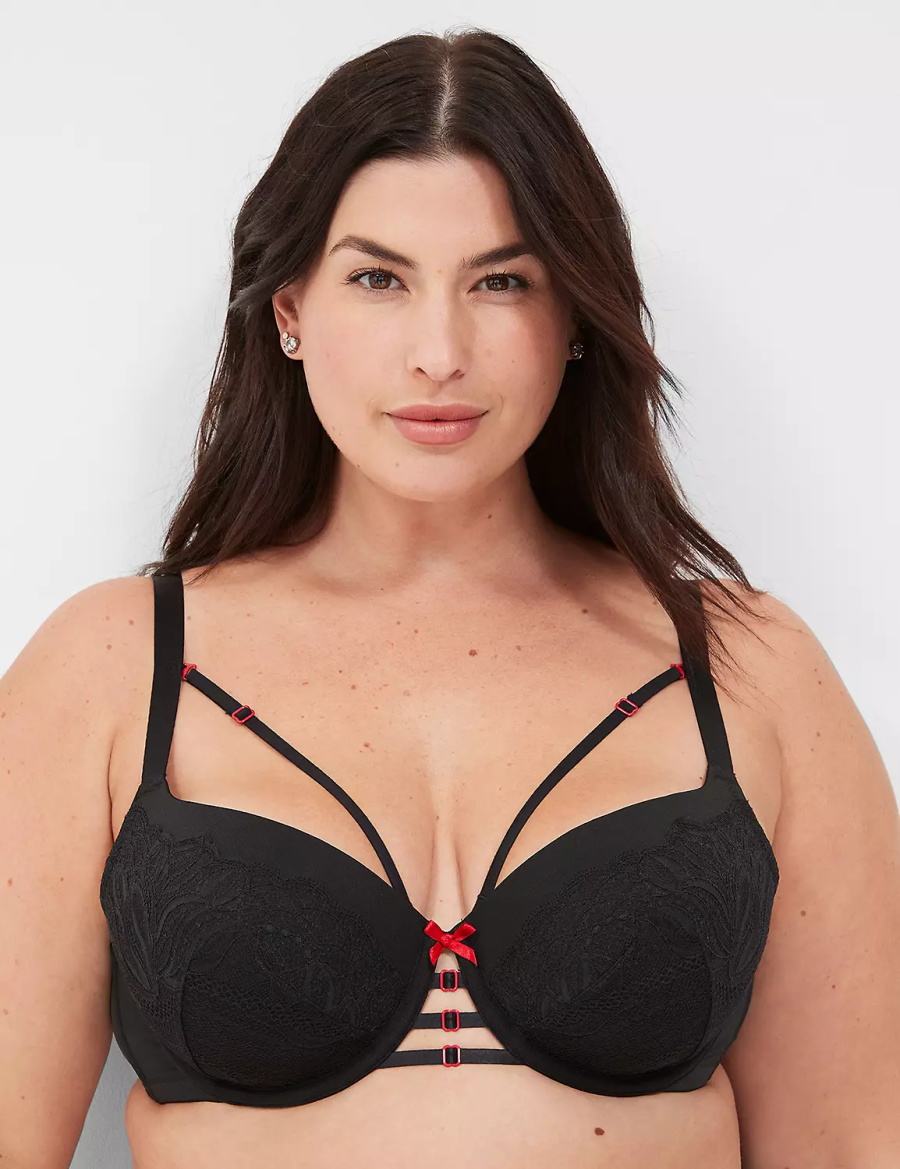 Lane Bryant Lace-Trim Lightly Lined Reggiseno A Balconcino Donna Nere | AUQ9017BL