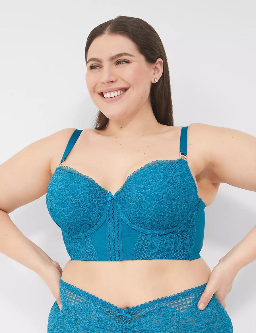 Lane Bryant Lace Longline Boost Reggiseno A Balconcino Donna Blu | JPM1980YA