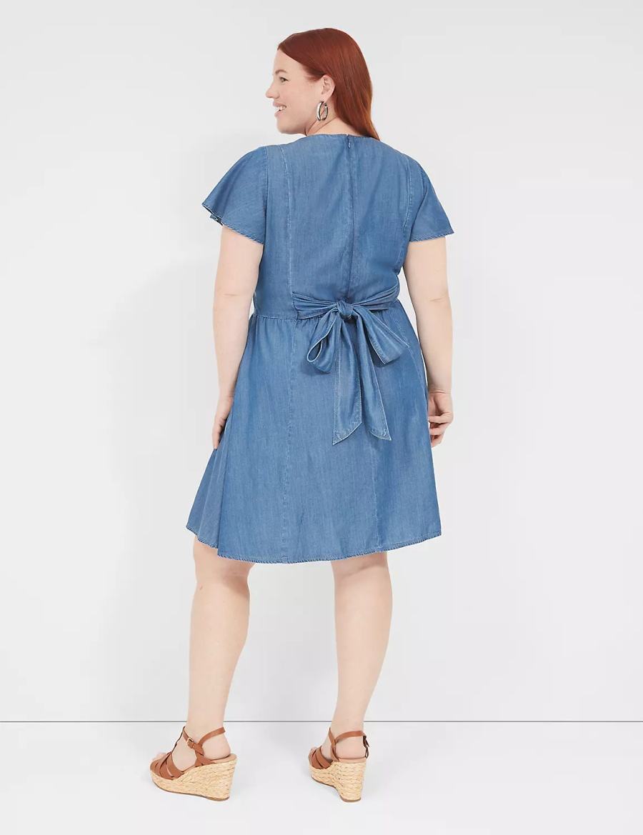 Lane Bryant Lena Denim Surplice-Neck Level-Hem Vestito Casual Donna Blu | WAH721KE