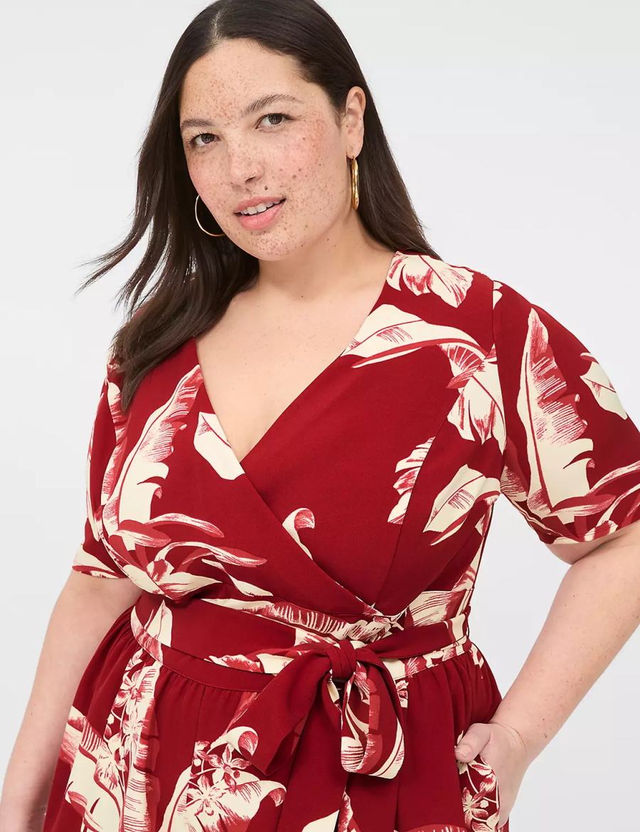 Lane Bryant Lena Short-Sleeve Surplice Jumpsuit Donna Bordeaux | KOM4945JL