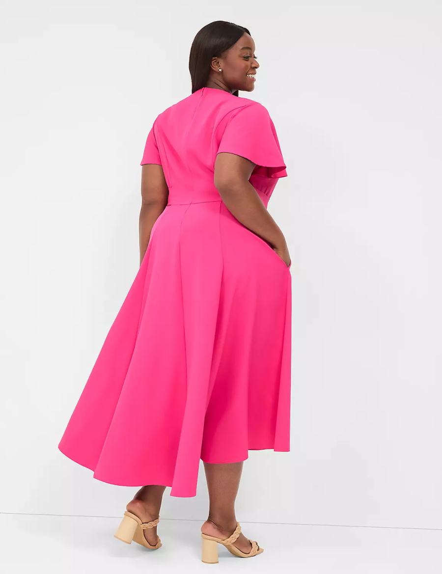 Lane Bryant Lena V-Neck High-Low Abito Midi Donna Rosa | IAX8891PJ