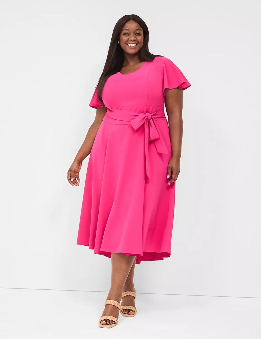 Lane Bryant Lena V-Neck High-Low Abito Midi Donna Rosa | IAX8891PJ