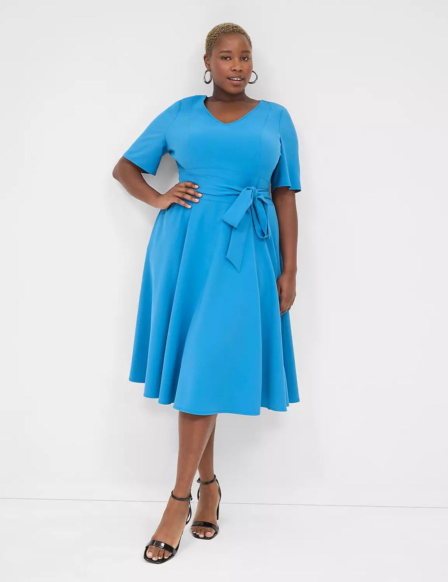 Lane Bryant Lena V-Neck High-Low Abito Midi Donna Blu Scuro | GRW3670MF