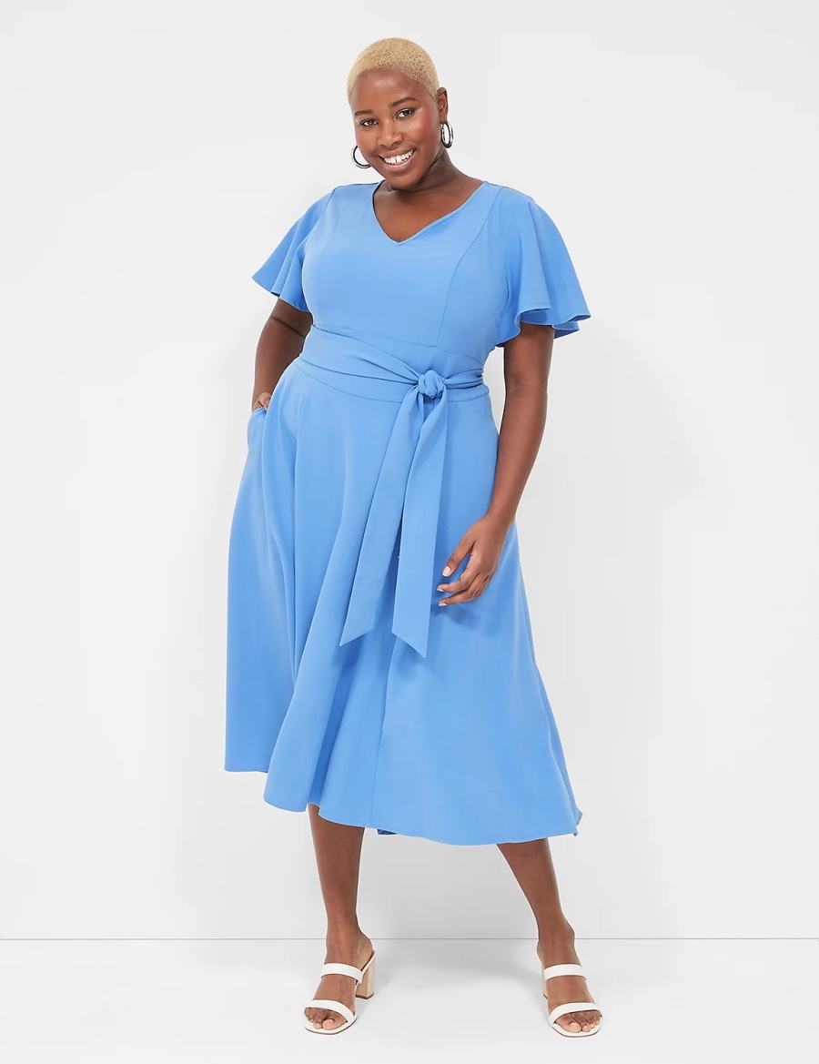 Lane Bryant Lena V-Neck High-Low Abito Midi Donna Blu | EES2025PY