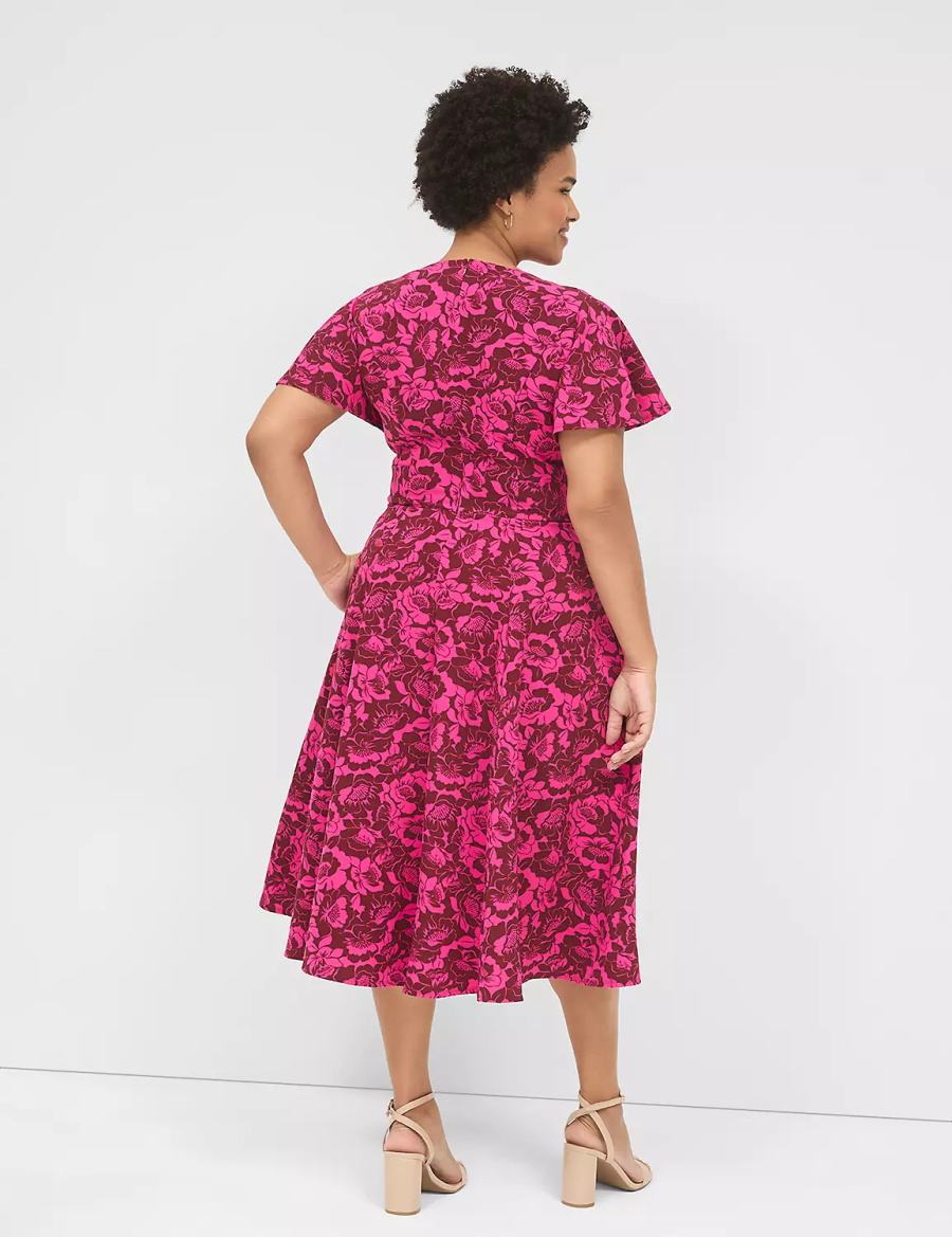 Lane Bryant Lena V-Neck Level-Hem Abito Midi Donna Rosa | LSF6924VZ