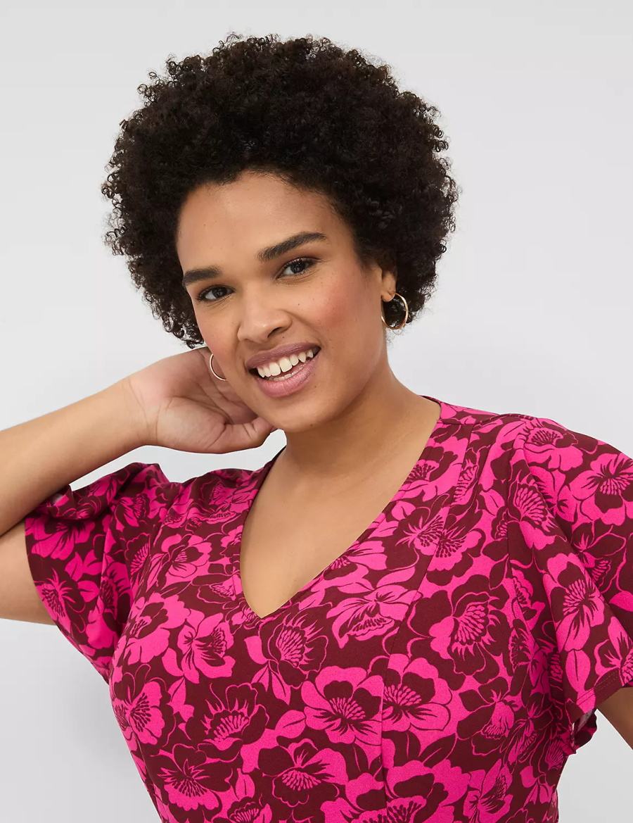 Lane Bryant Lena V-Neck Level-Hem Abito Midi Donna Rosa | LSF6924VZ