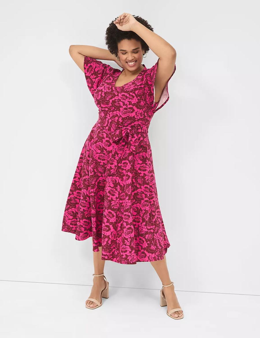 Lane Bryant Lena V-Neck Level-Hem Abito Midi Donna Rosa | LSF6924VZ