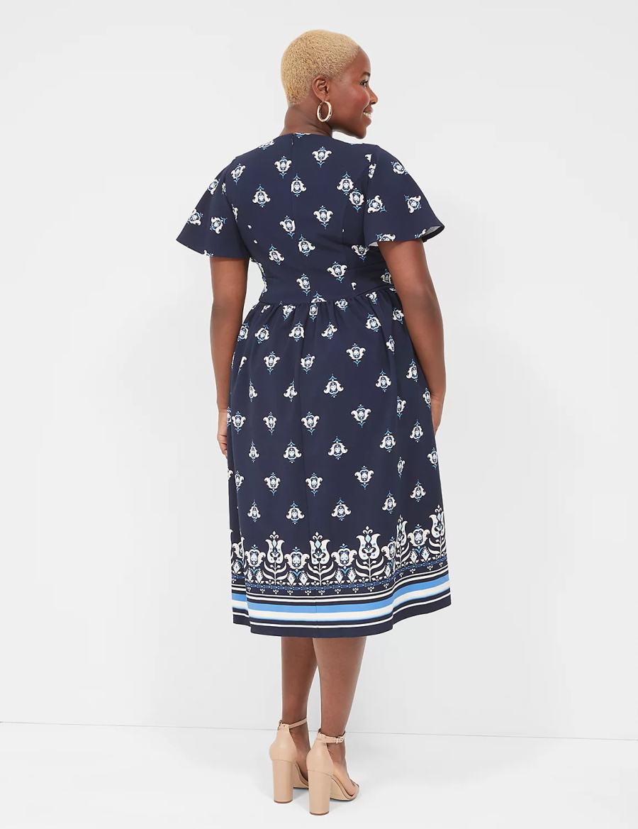 Lane Bryant Lena V-Neck Level-Hem Abito Midi Donna Blu | IAM8157FL