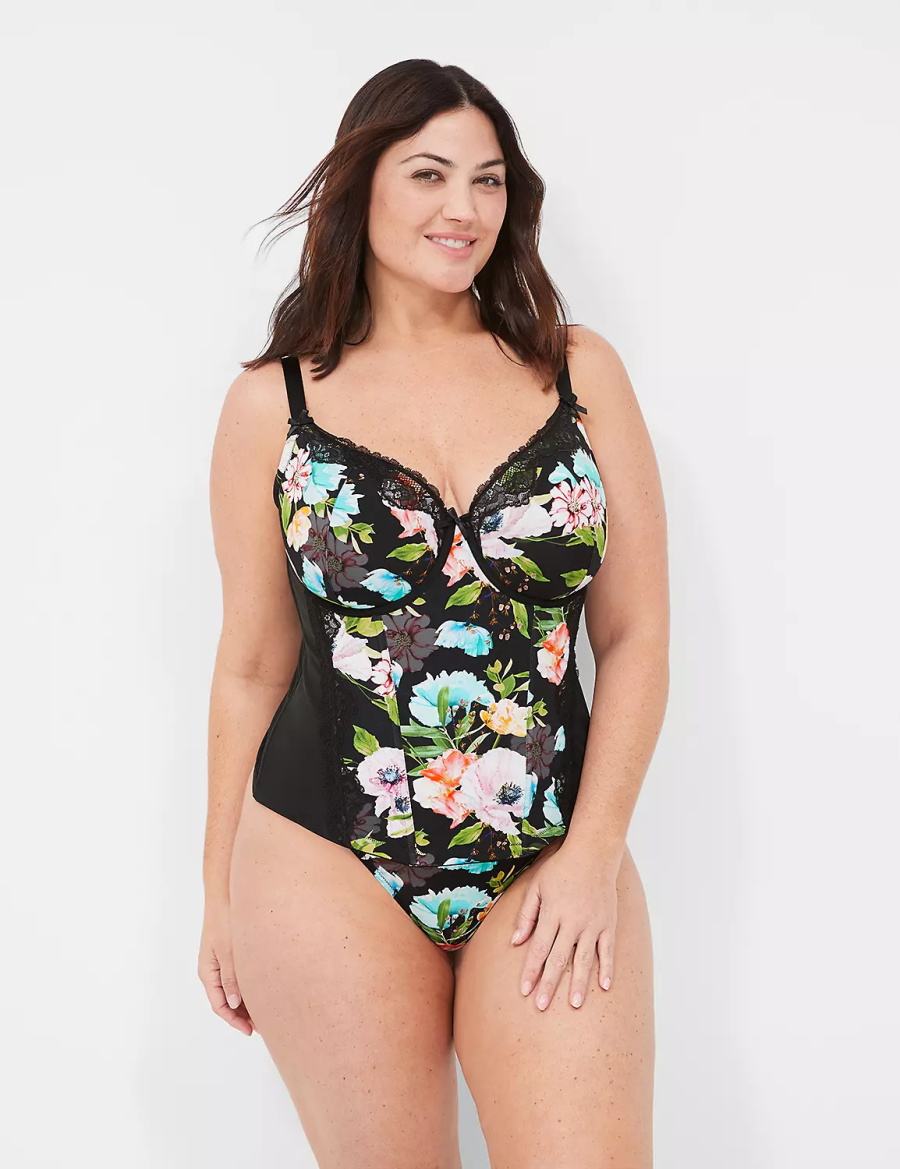 Lane Bryant Lightly Lined Lace-Trim Corset Reggiseno A Balconcino Donna Nere | VKJ4380YT