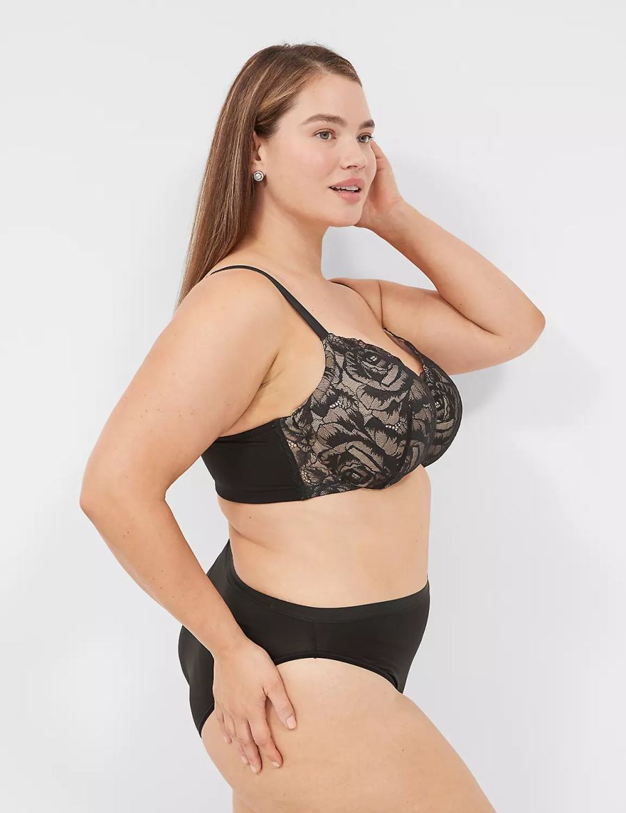 Lane Bryant Lightly Lined With Lace Reggiseno A Balconcino Donna Nere | QKB3899VU