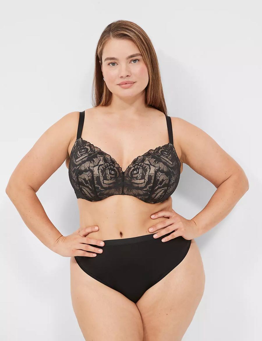 Lane Bryant Lightly Lined With Lace Reggiseno A Balconcino Donna Nere | QKB3899VU