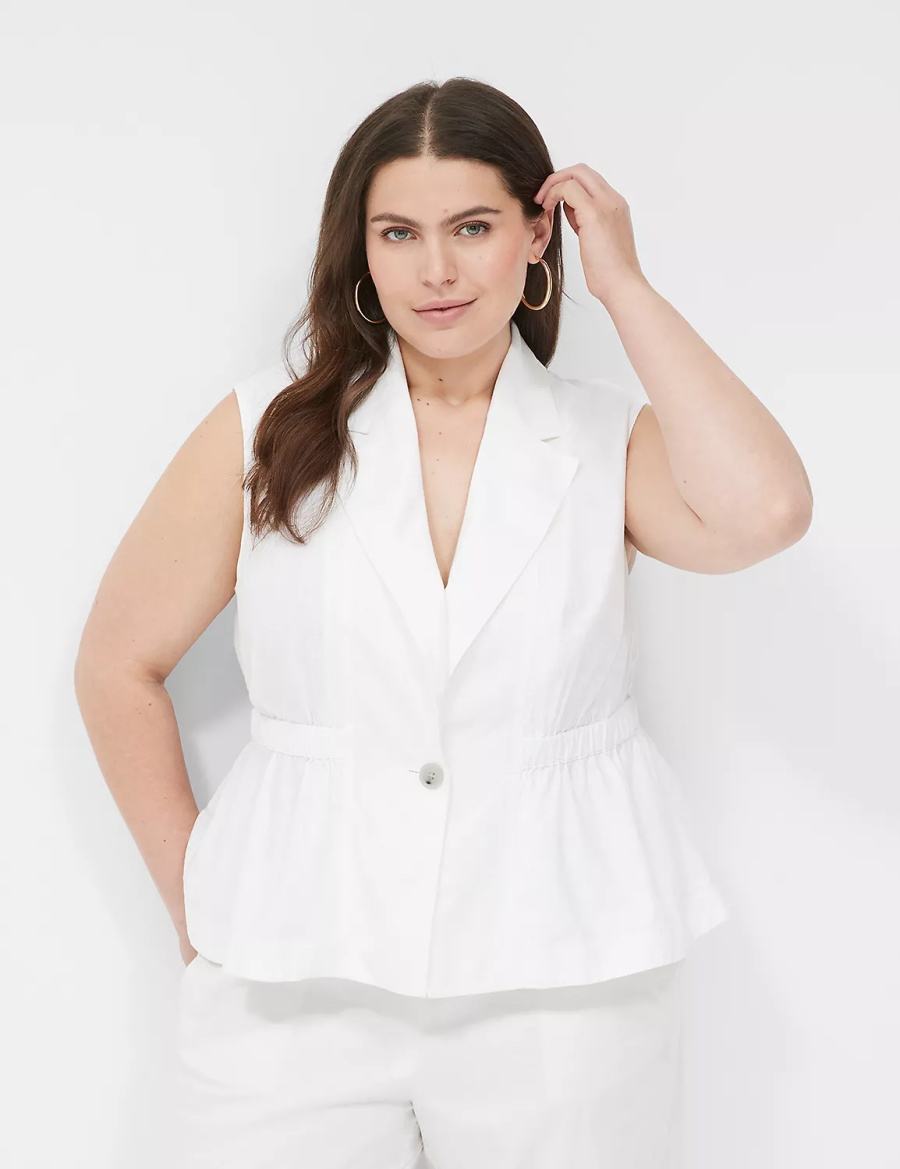 Lane Bryant Linen Peplum Gilet Donna Bianche | ROQ536CU