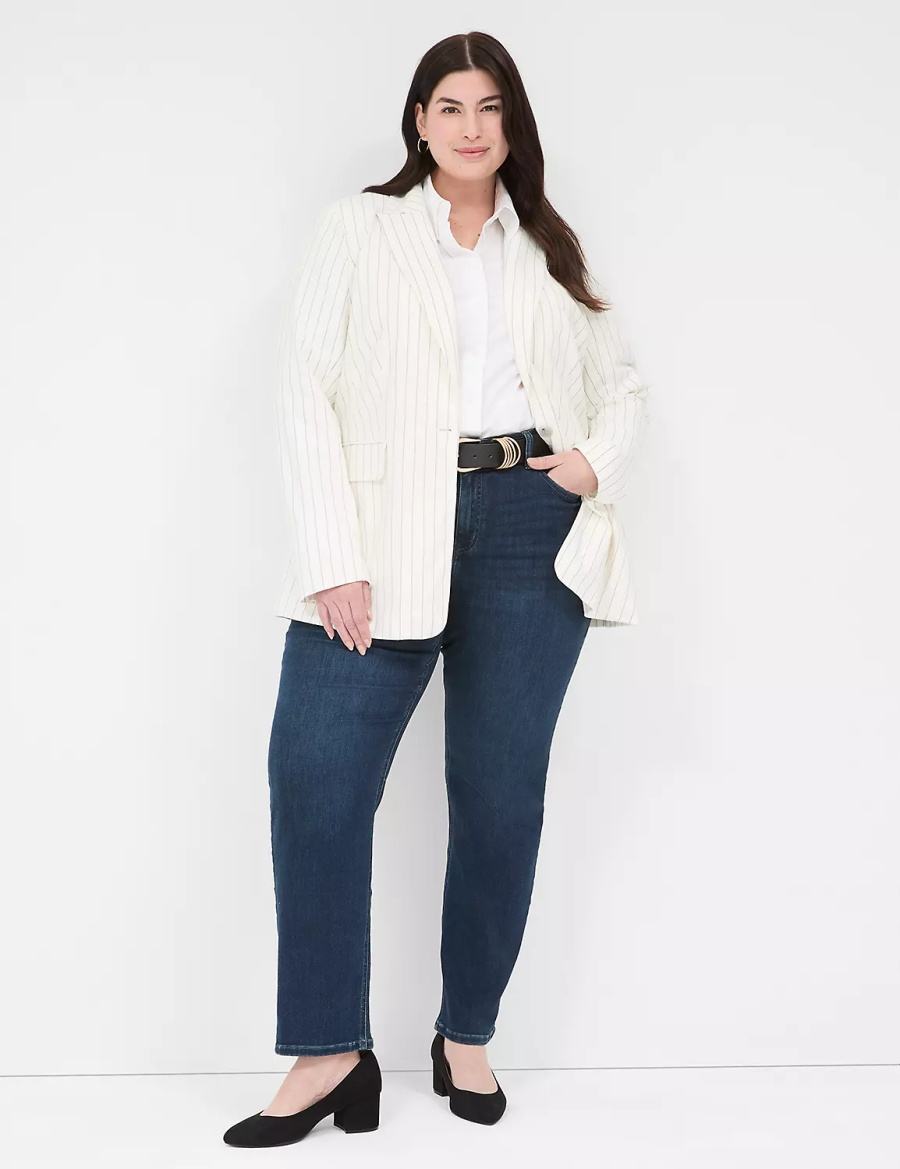 Lane Bryant Linen Pinstripe One-Button Blazer Donna Bianche | ISC9192CK