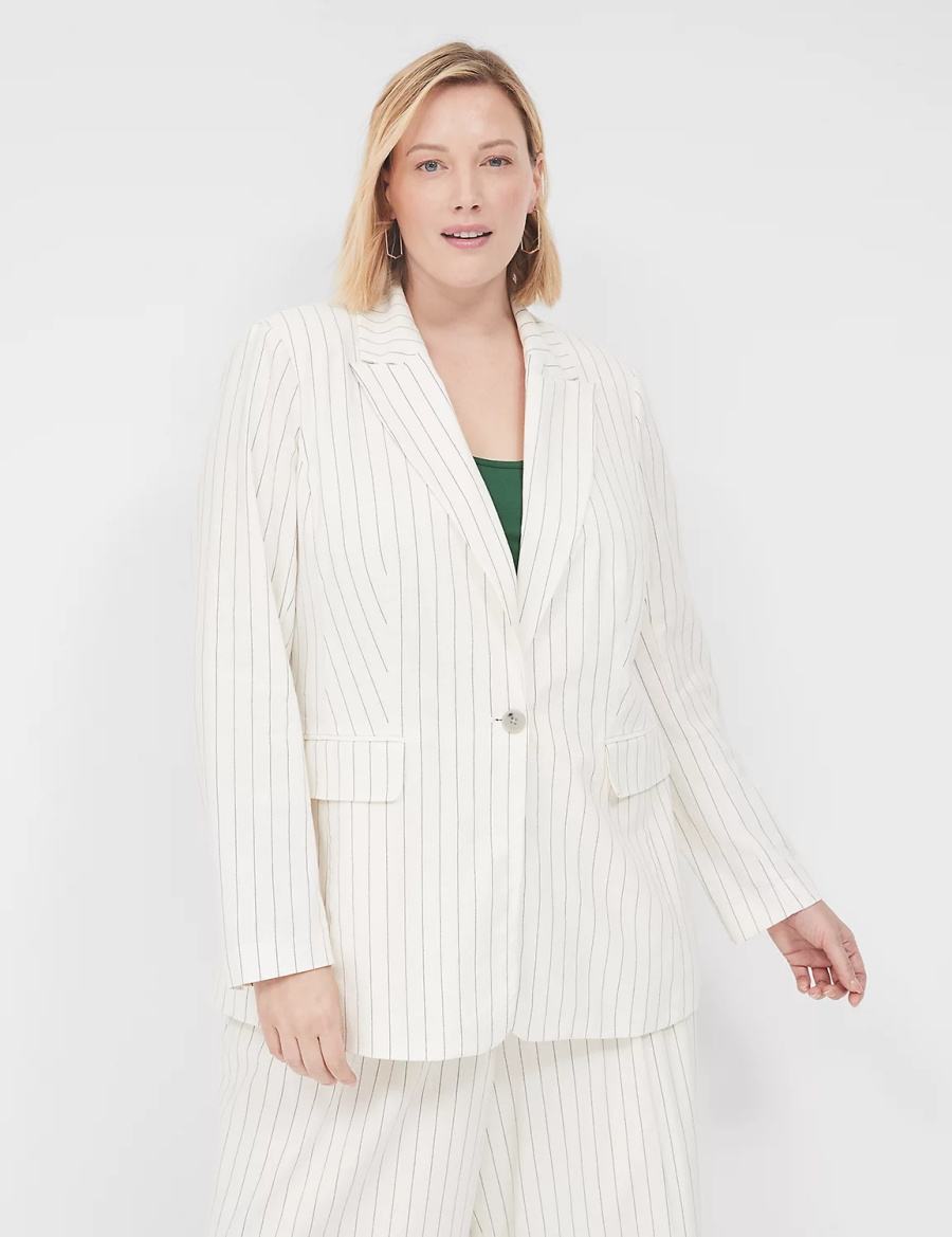 Lane Bryant Linen Pinstripe One-Button Blazer Donna Bianche | ISC9192CK