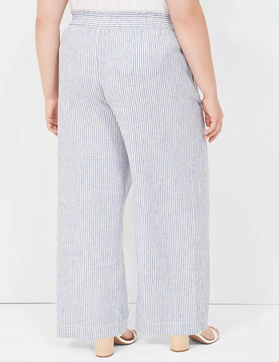 Lane Bryant Linen Stripe Wide Leg Pantaloni Donna Blu Strisce | BIH265WK