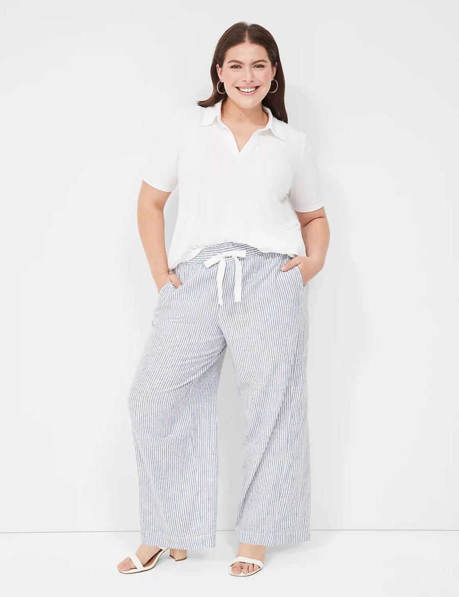 Lane Bryant Linen Stripe Wide Leg Pantaloni Donna Blu Strisce | BIH265WK