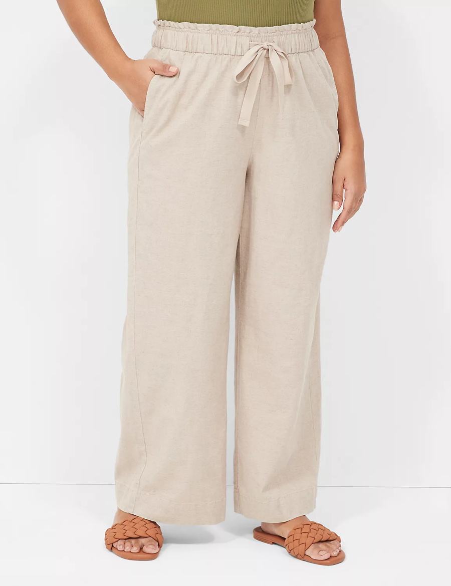 Lane Bryant Linen Wide Leg Pantaloni Donna Beige | MUR2250JE