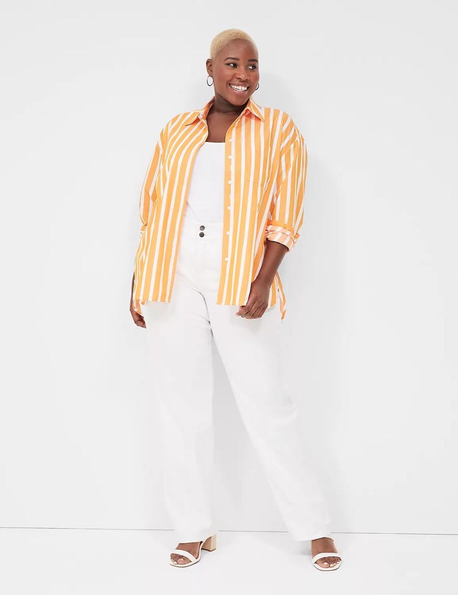 Lane Bryant Long-Sleeve Button-Down Boyfriend Camicie Donna Arancioni Strisce | WGJ168GH