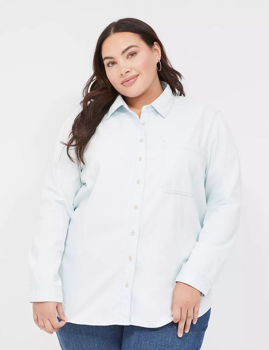 Lane Bryant Long-Sleeve Button-Front Denim Boyfriend Camicie Donna Blu Chiaro | UQO8343EJ