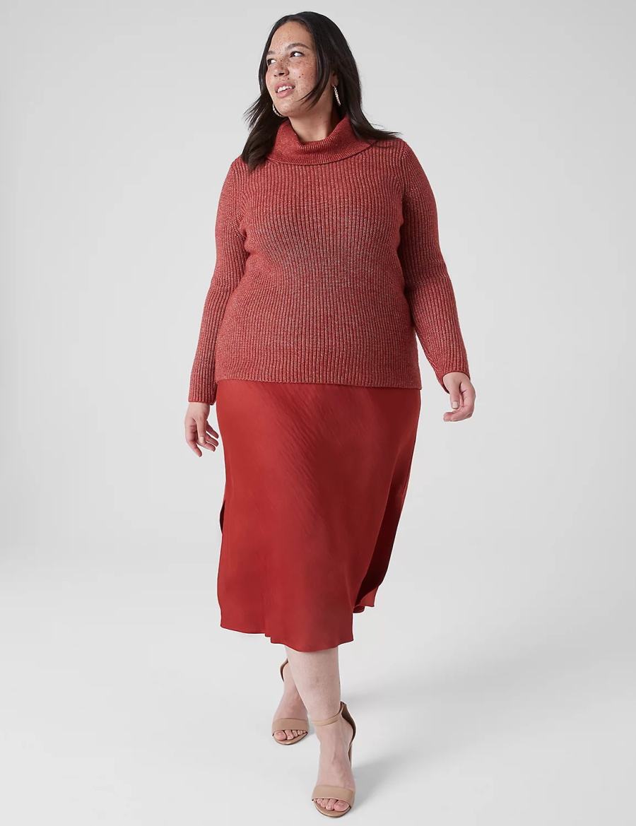 Lane Bryant Long-Sleeve Cowlneck Rib Maglioni Donna Rosse | ZUB26TX