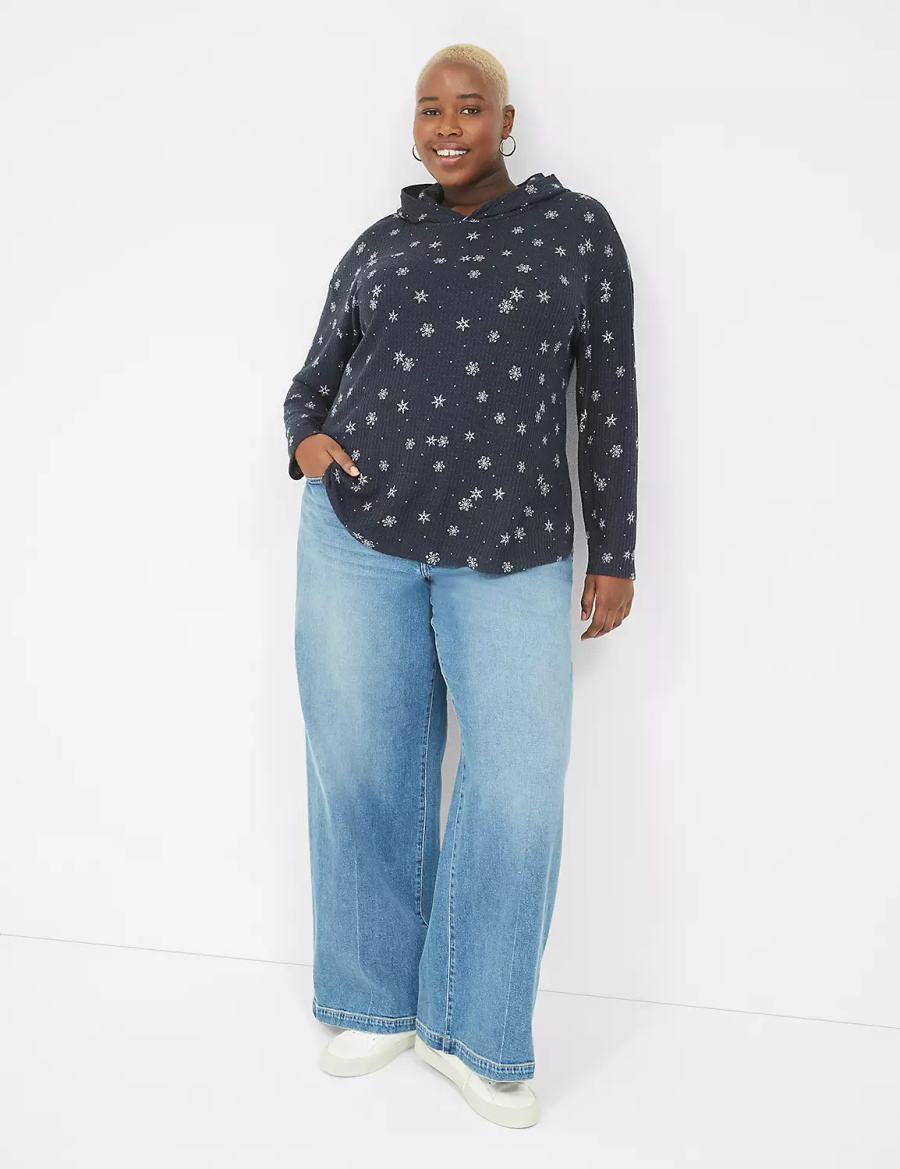 Lane Bryant Long-Sleeve Curved-Hem Tee Magliette Donna Blu Marino | ELS8377TJ