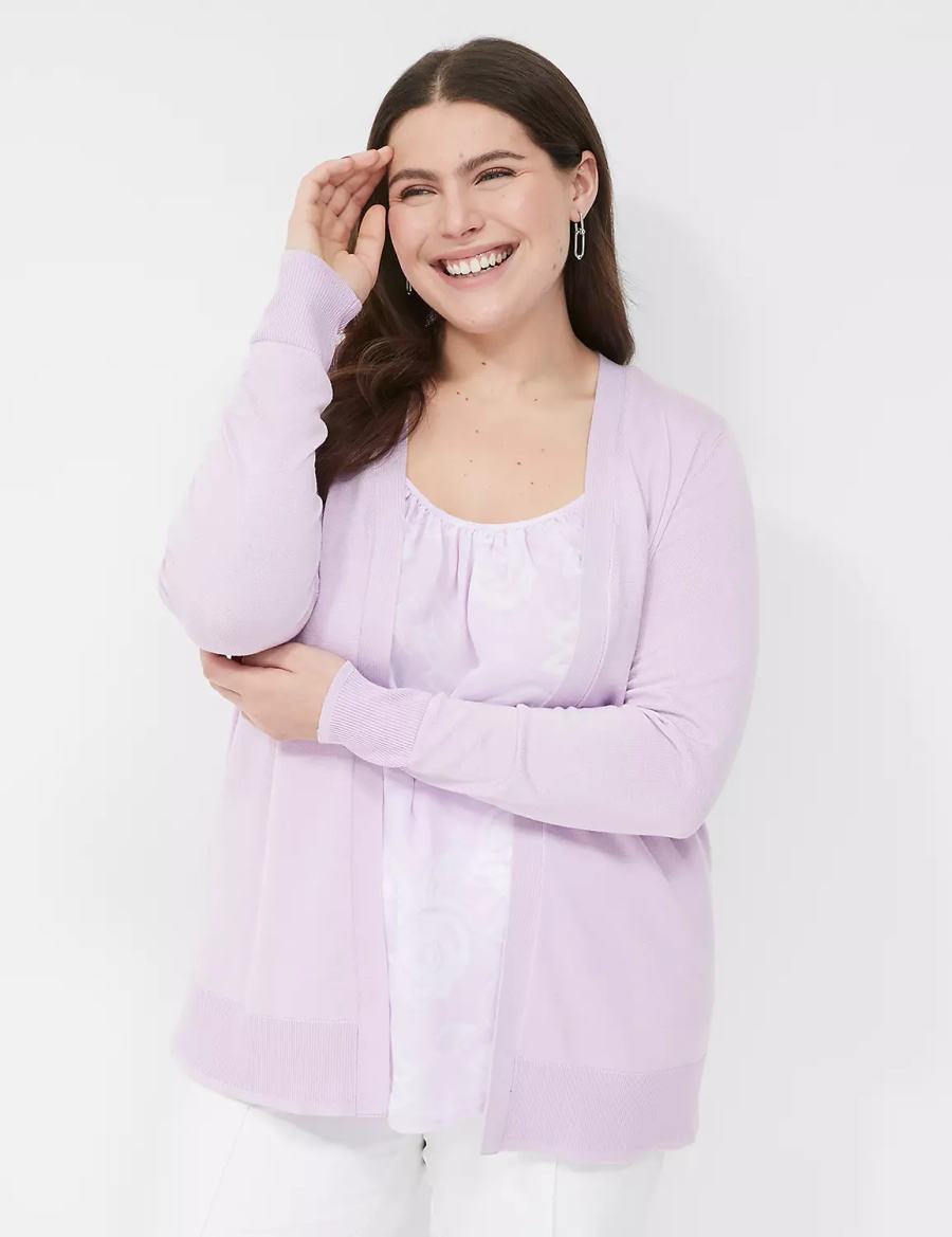 Lane Bryant Long-Sleeve Open-Front Cardigan Donna Viola | HTX5741CD