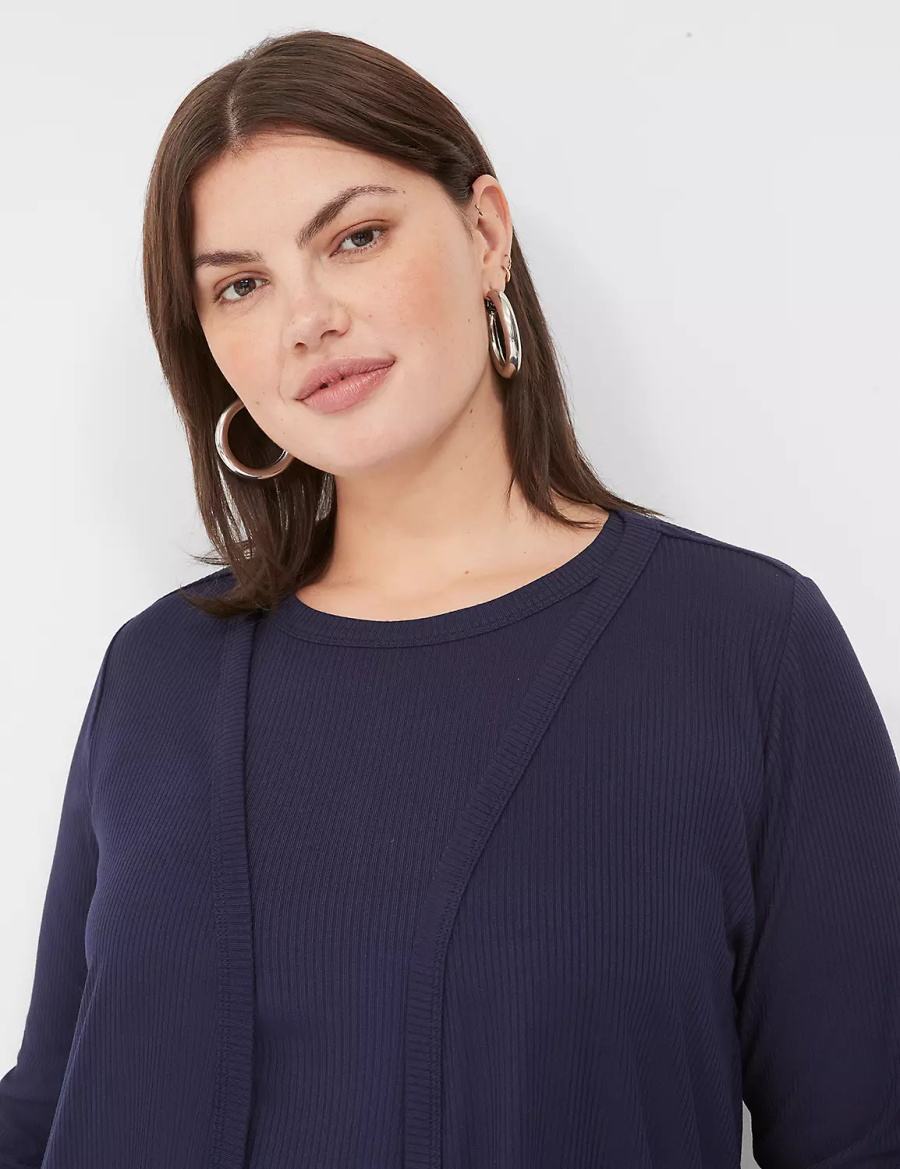 Lane Bryant Long-Sleeve Open-Front Overpiece Vestaglia Donna Blu | WMY6739BU