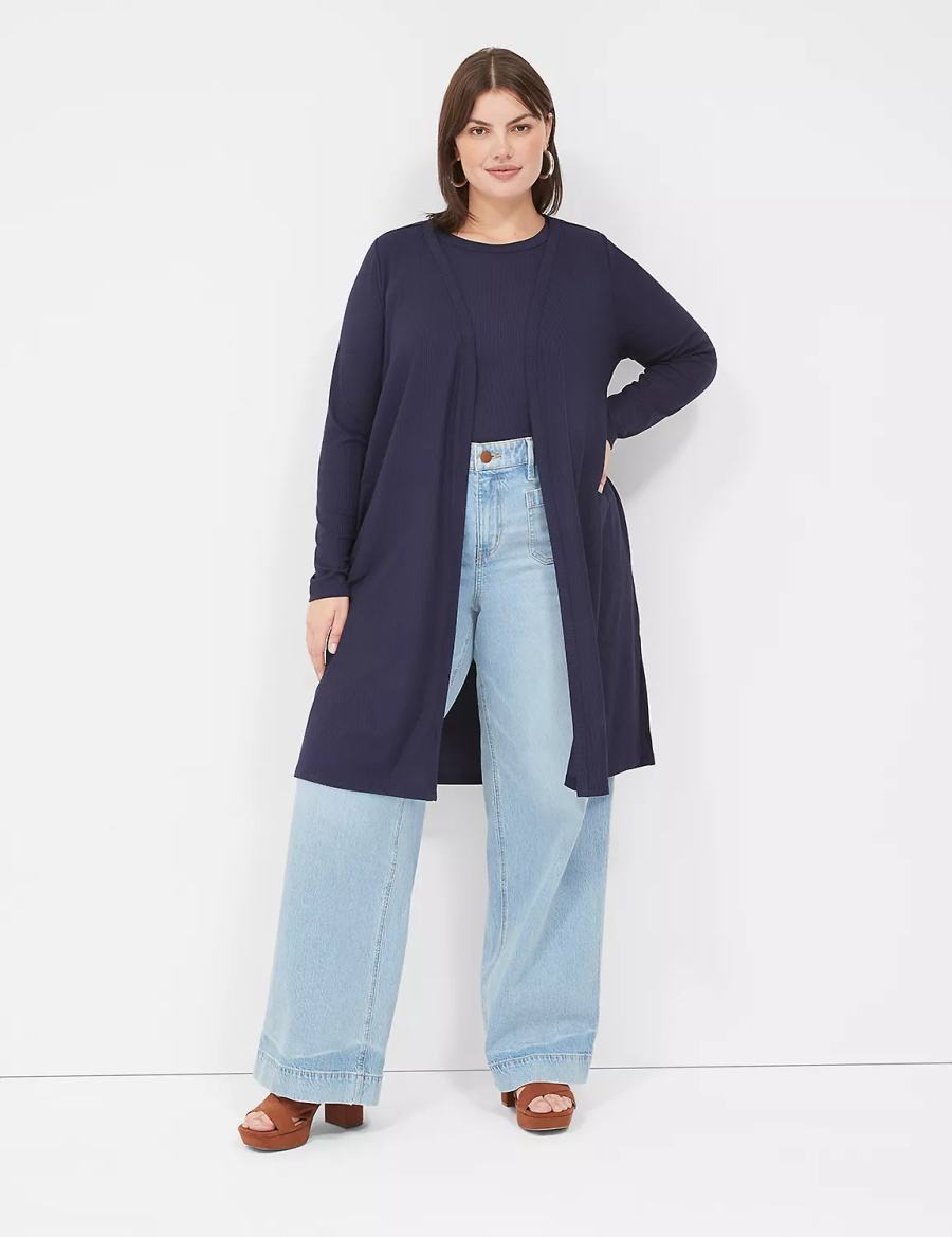 Lane Bryant Long-Sleeve Open-Front Overpiece Vestaglia Donna Blu | WMY6739BU