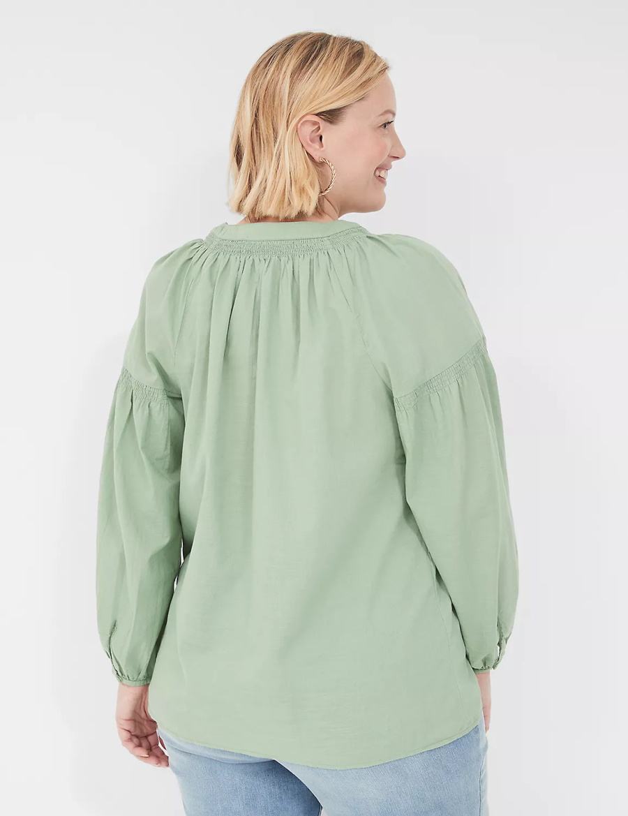 Lane Bryant Long-Sleeve Split-Neck Popover Camicie Donna Verdi Chiaro | UDD8642JI