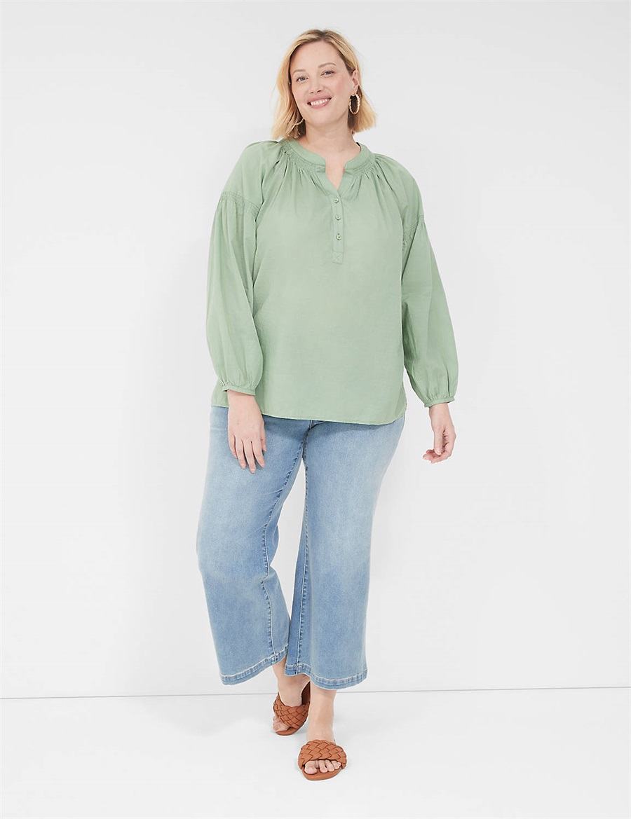 Lane Bryant Long-Sleeve Split-Neck Popover Camicie Donna Verdi Chiaro | UDD8642JI