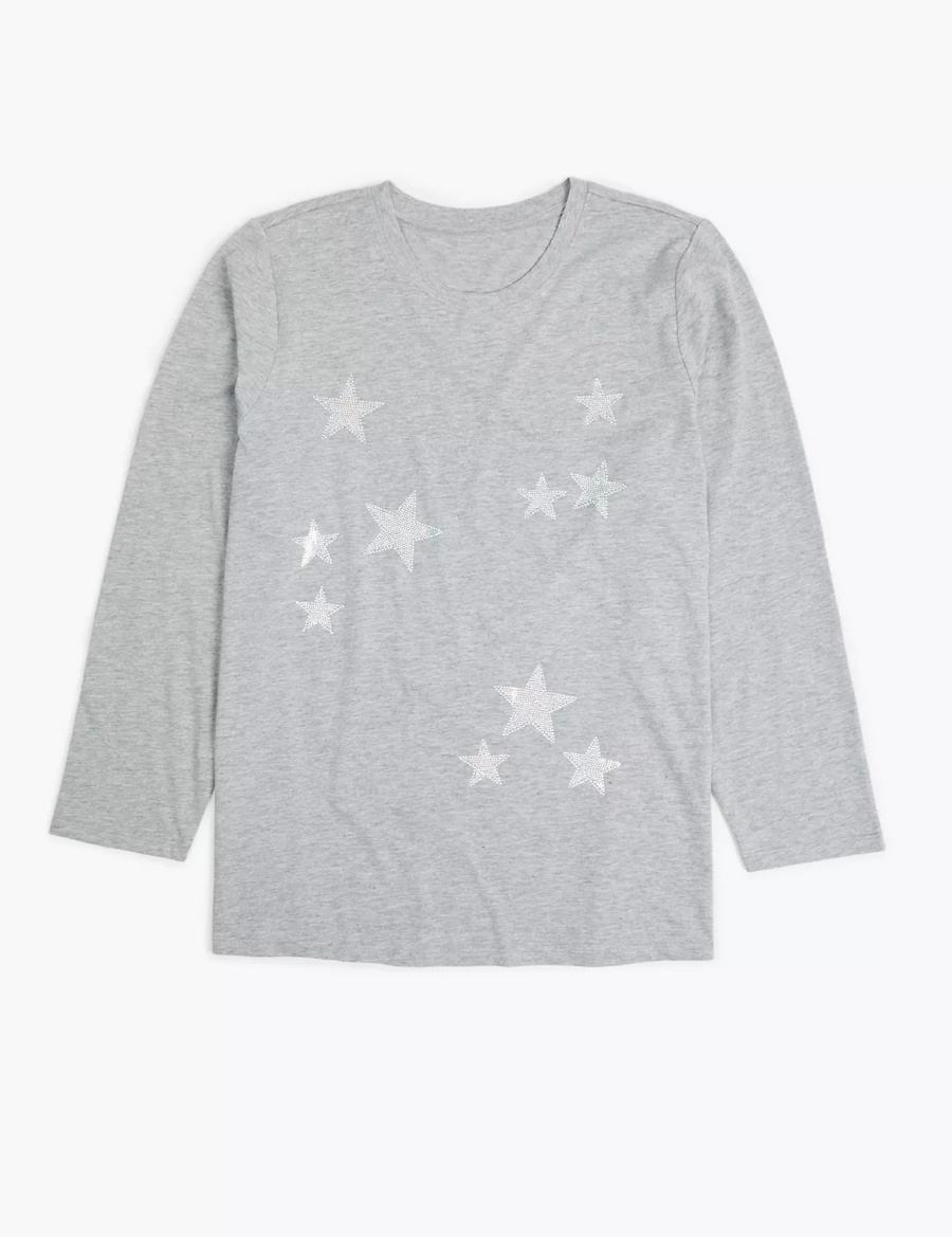 Lane Bryant Long-Sleeve Stars Graphic Tee Magliette Donna Grigie | FLP2313WO