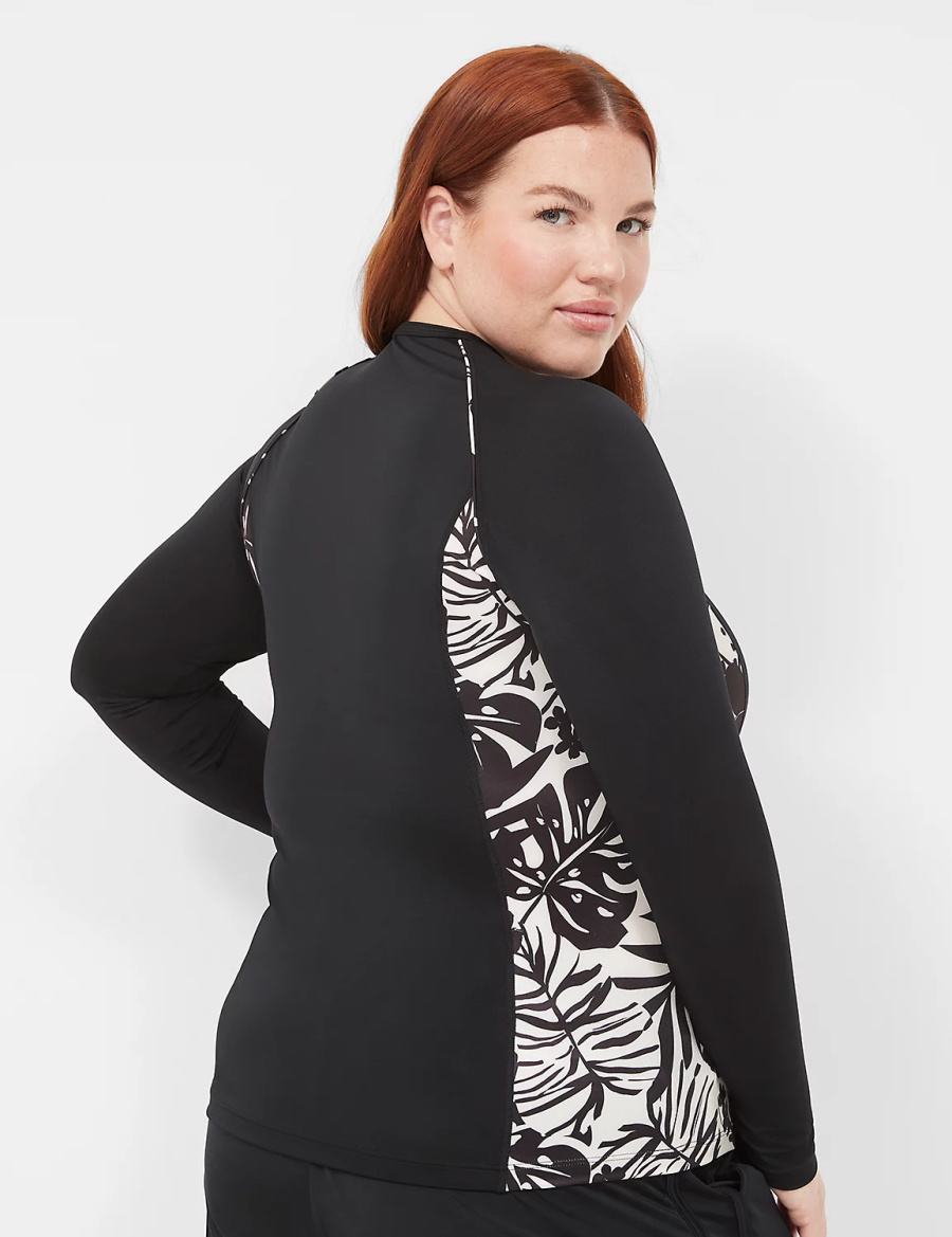 Lane Bryant Long-Sleeve Swim Rash Guard Costumi Da Bagno Donna Nere | IKC1353VN