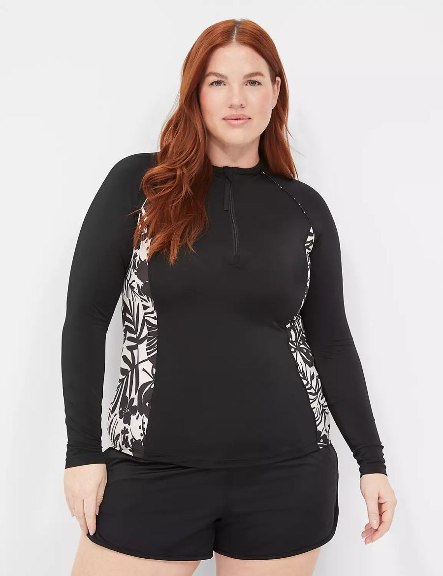 Lane Bryant Long-Sleeve Swim Rash Guard Costumi Da Bagno Donna Nere | IKC1353VN