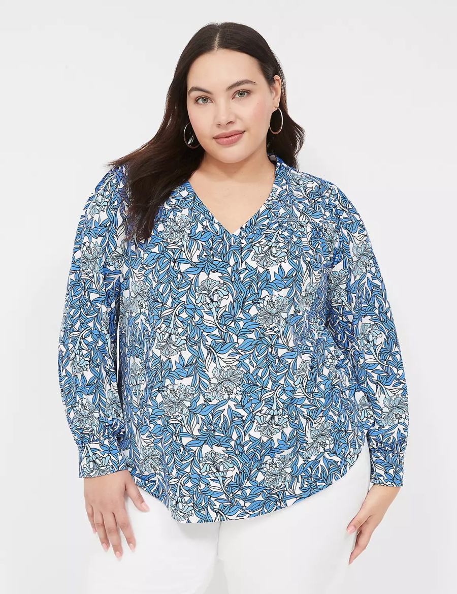 Lane Bryant Long-Sleeve V-Neck Camicetta Donna Blu | JRJ4379OJ