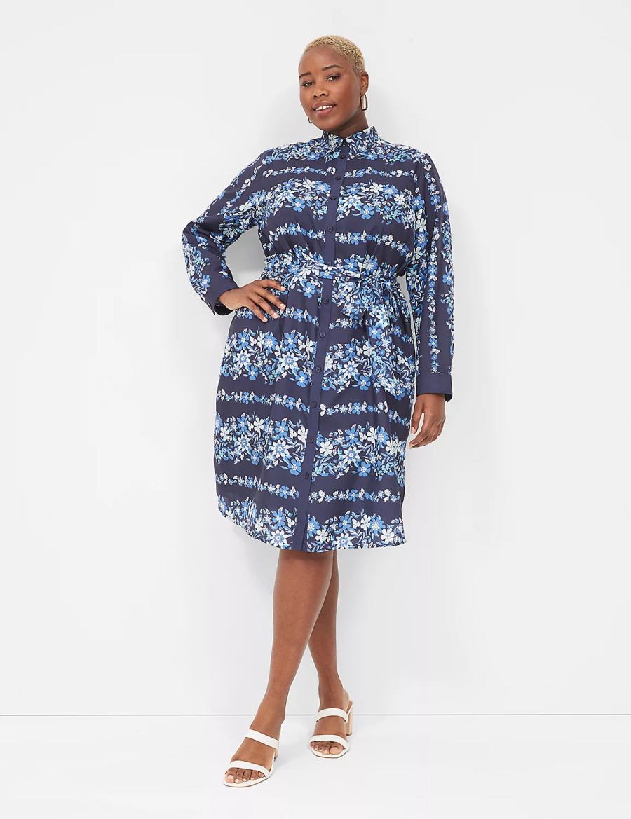 Lane Bryant Long-Sleeveed Midi Abito Camicia Donna Blu Scuro | ZQJ9995QS